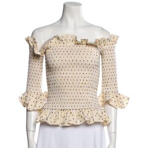 Caroline Constas Cream Top with Navy Dot Detail